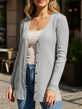 Solid color women's ribbed long-sleeved cardigan